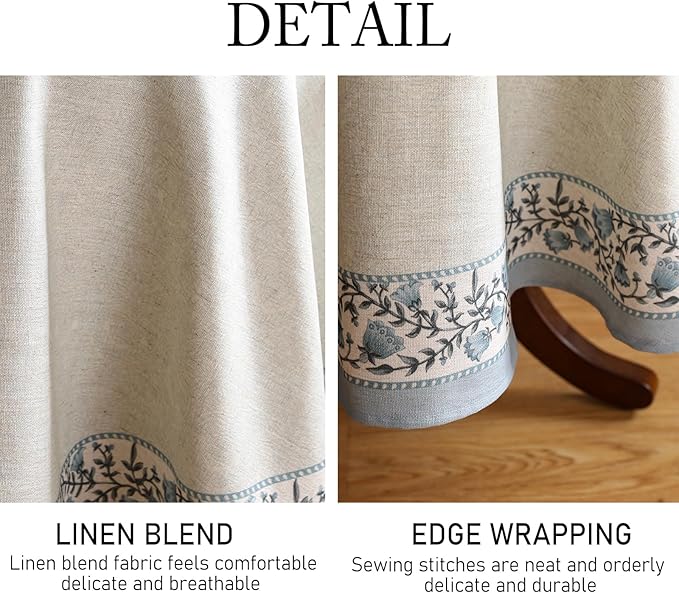 ISAENNE Designer Vintage Linen Elegant Small Round Tablecloth,Chinoiserie Floral Table Cloth,Wrinkle Resistant Decor Table Cover for Dining Thanksgiving Kitchen,Diameter 55"-Segerman B