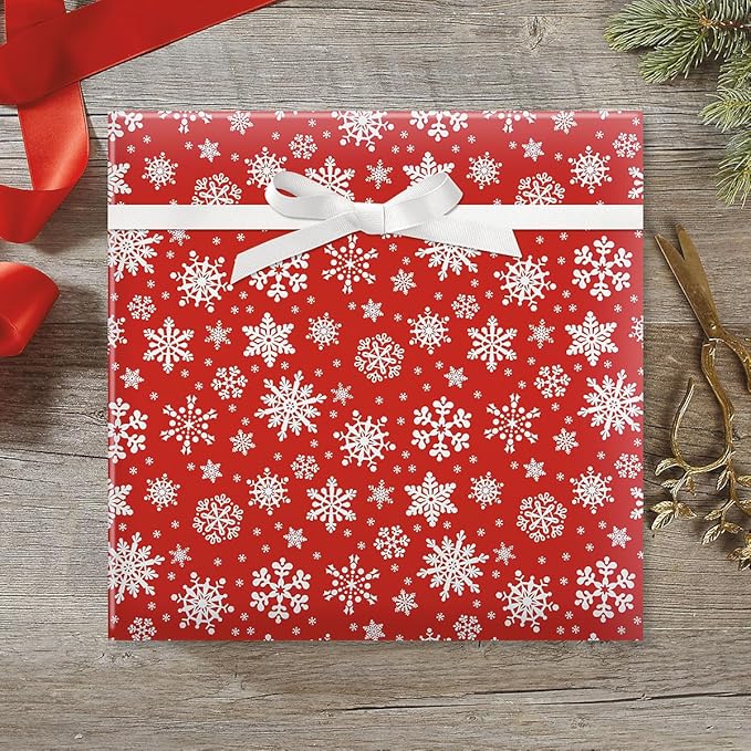 Current Snowflake on Red Christmas Rolled Wrapping Paper - Premium Jumbo 23-Inch x 32-Foot Gift Wrap Roll, 61 Square Feet Total