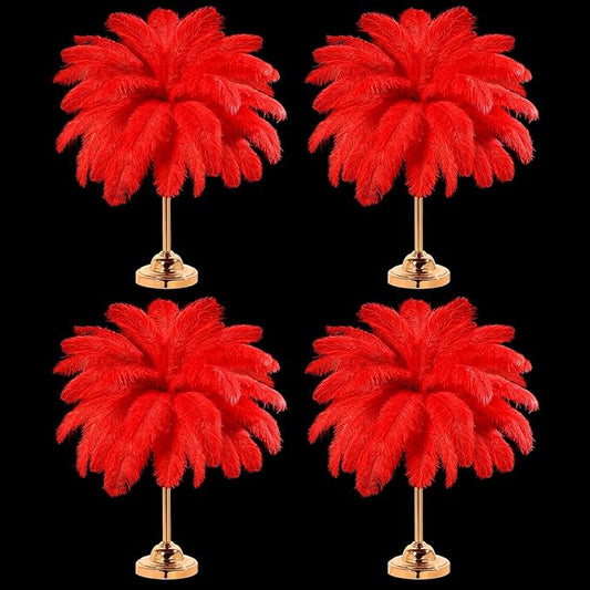 Retrowavy 30 Pcs 18-20 Inch Large Natural Ostrich Feathers Bulk for Centerpieces for Wedding Party Centerpieces Home Decoration Flower Arrangement (Red)