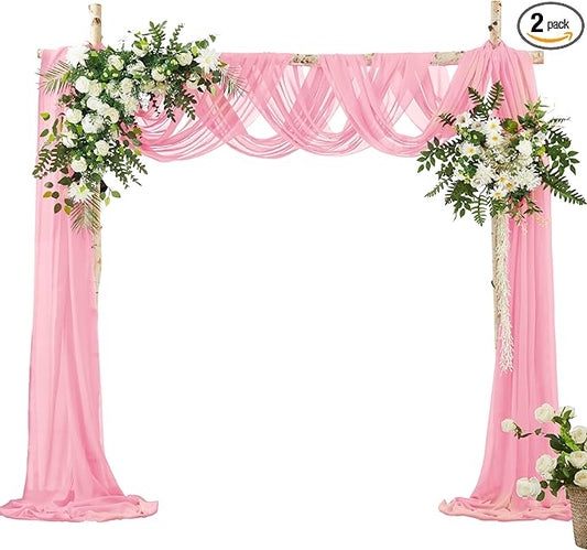 VACVELT Wedding Arch Draping Fabric Blush Pink Chiffon, 2 Panels Sheer Drapes 30 Inch x 20ft Chiffon Backdrop Curtain Wedding Decor, Outdoor Sheer Drapery for Ceremony Party Ceiling