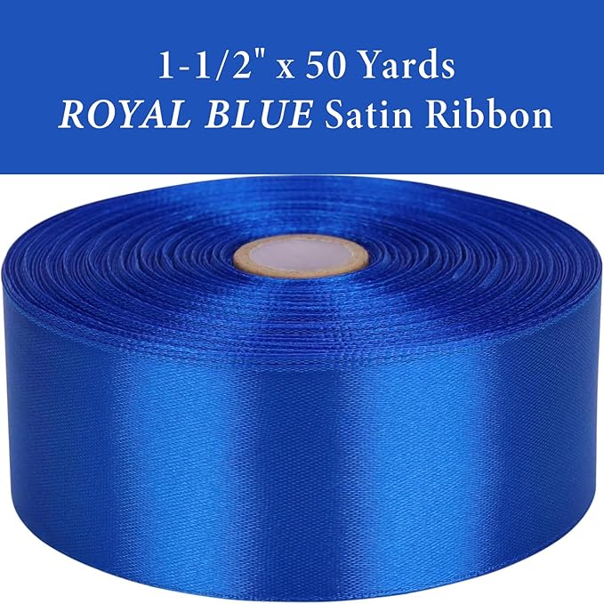 1-1/2 Inch Royal Blue Satin Ribbon 50 Yards Solid Fabric Ribbons for Gift Wrapping, Crafts, Floral Arrangements, Wedding, Party, Holiday and Home Decor