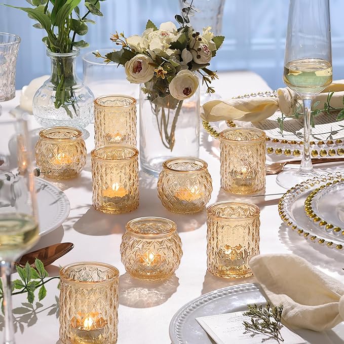 36pcs Assorted Gold Votive Candle Holders, Tea Light Candle Holder Glass for Diwali, Gold Candle Holders for Wedding, Table Centerpiece, Brithday and Holiday Decorations