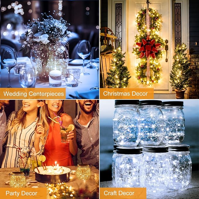 btfarm 12 Pack Fairy Lights Battery Operated [3 Modes], 7ft 20 Led Twinkle Lights String Lights Waterproof Bulk Small Mini Silver Wire for Christmas Mason Jars Wedding Table Centerpiece