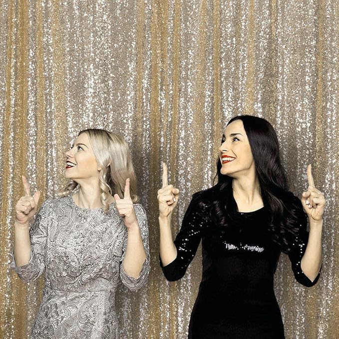 JYFLZQ Champagne Sequin Backdrop Curtains 2ft x 8ft 2 Panel Glitter Photo Booth Backdrops Sparkly Photography Background Drapes for Parties Wedding Bridal Showers