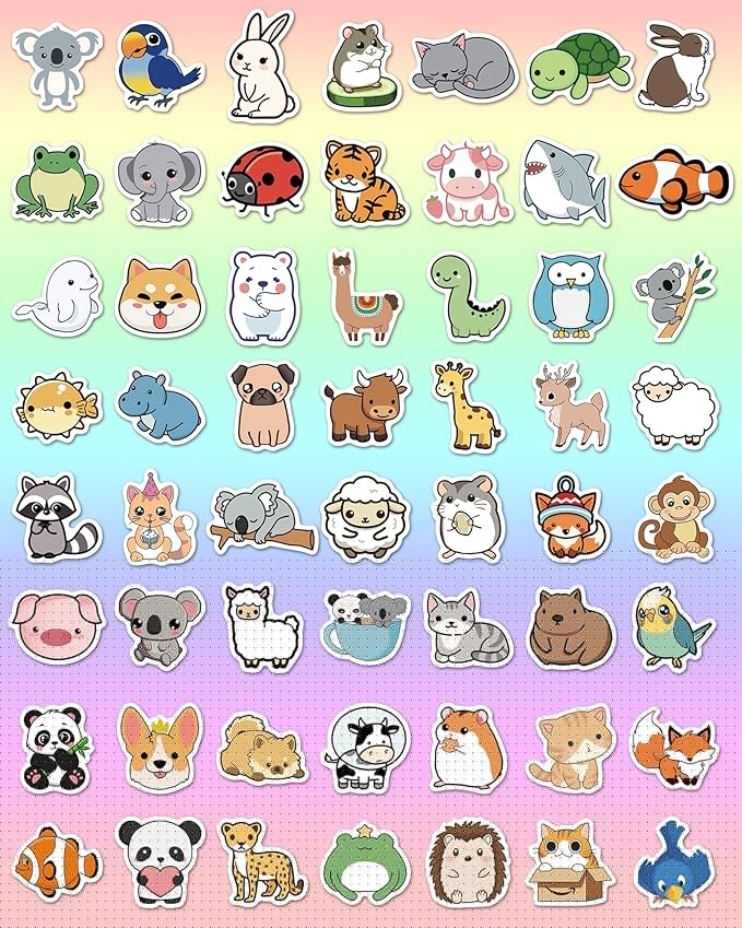 100 Pcs Animal Stickers for Kids, Cute Water Bottle Stickers for Kids Waterproof, Vinyl Laptop Kid Sticker Pack, Kid Classroom Prizes for Elementary Students