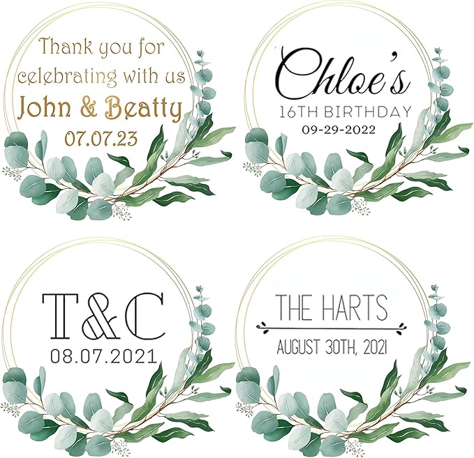 Custom Stickers for Weddings, Birthdays & Businesses - Personalized Labels with Your Logo - Waterproof, Fade and Heat Resistant - Pack of 100-1000 (Wreath B, 1.5 Inch)