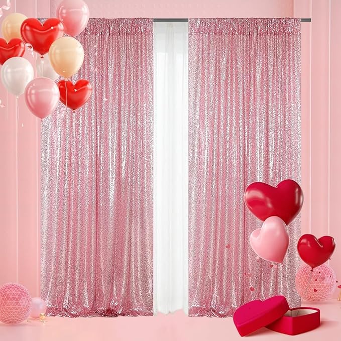Poise3EHome Fuchsia Pink Sequin Backdrop Curtains, 4 PCS 3FT x 8FT Sequin Panels for Backdrop,Sequence Wedding Party Background Drapes