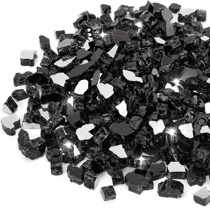 Stanbroil 10-Pound Fire Glass - 1/2 inch Reflective Tempered Fire Glass for Fireplace Fire Pit, Onyx Black Reflective