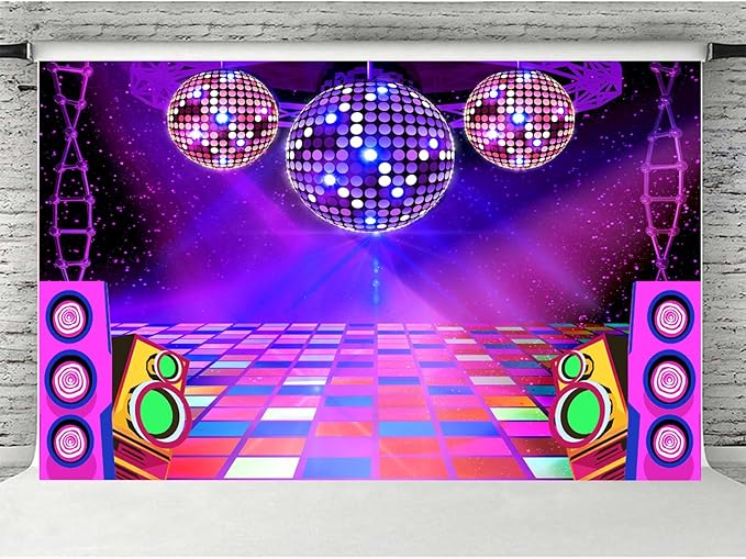 Dance Party Backdrop Retro 80s 90s Theme Stage Dance Ball Music Birthday Party Decoration DJ Photography Background 8 x 6 ft for Baby Shower Picture Photo Shoot Polyester Fabric, Red