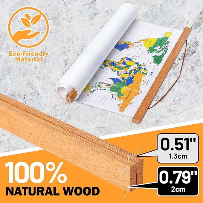 Magnetic Poster Hanger, 37x28 37x40 37x25 Poster Frame Wood Wooden Magnet Print Posters Dowel Scroll Hanger Hangers Hanging Kit for Walls Map Canvas Artwork (Teak Wood, 37")