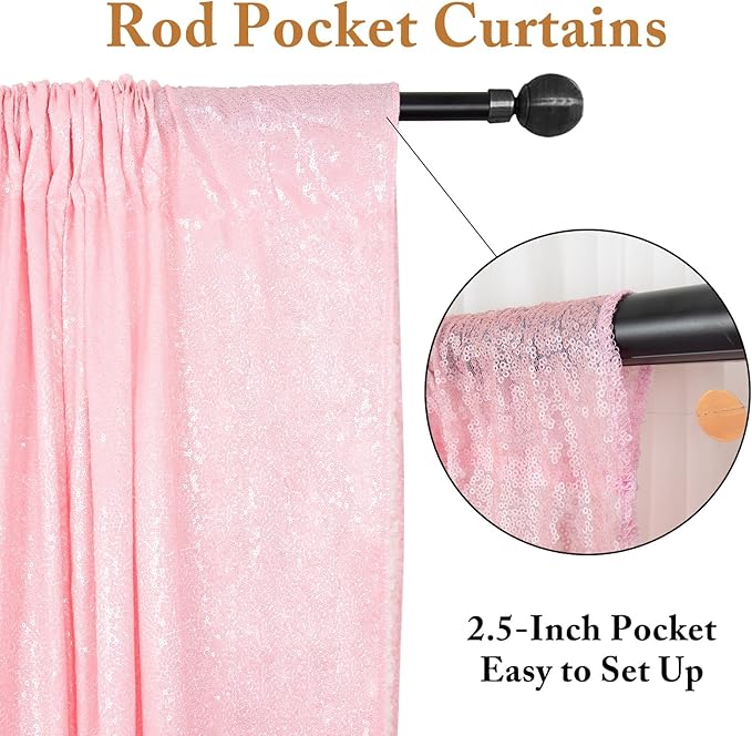 ShinyBeauty Sequin Curtains 2 Panels Pink 2FTx8FT Sparkly Photo Backdrop Baby Pink Sequin Backdrop Curtain Pack of 2-1011E