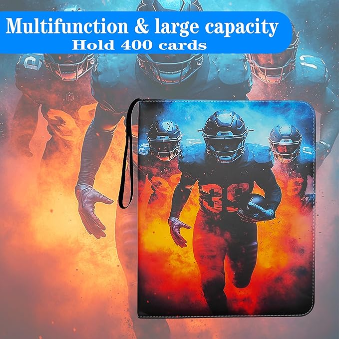 Trading Card Binder 4 Pocket, Pockets Football Card Binder, Premium Double Sided Pocket PU Cover Card Collection Binder for 400 Cards, Card Album for YuGiOh, MTG, TCG, Game Cards & Sports Cards