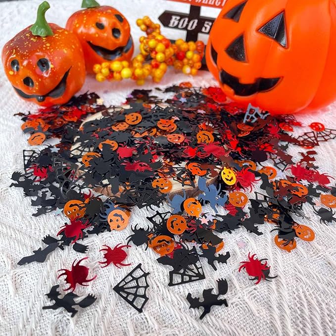 Halloween Party Scatter - Pumpkin Glitter, Spider Webs Star Confetti, Trick or Treat Sprinkles, 60g