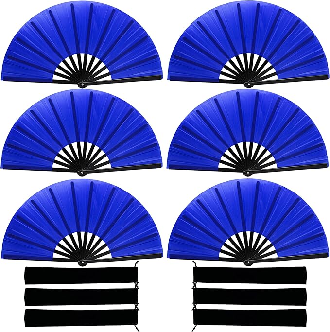 13inch Large Rave Fan Popping Clacking Fans for Line Dancing,Hand Fans for Women Foldable,Boots on The Ground Fan,Portable for Outdoor,Wedding,Party,Decoration (6pcs Blue)