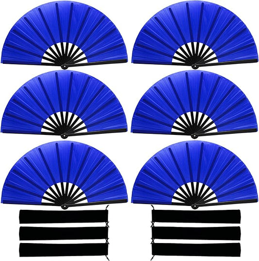 13inch Large Rave Fan Popping Clacking Fans for Line Dancing,Hand Fans for Women Foldable,Boots on The Ground Fan,Portable for Outdoor,Wedding,Party,Decoration (6pcs Blue)
