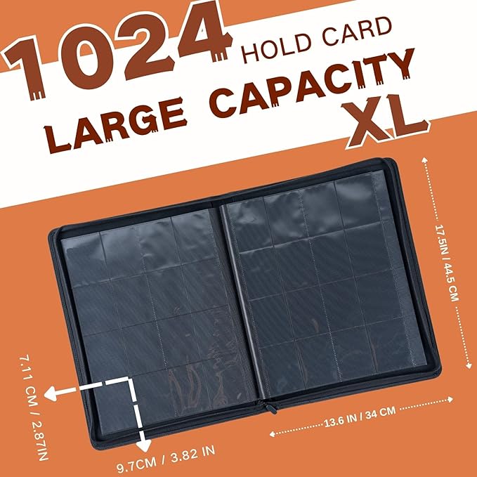 1000+ Pockets Trading Card Binder, 16-Pocket Card Ablum Compatible with MTG,Sports Cards & Other Standard Size Trading Cards (Orange)