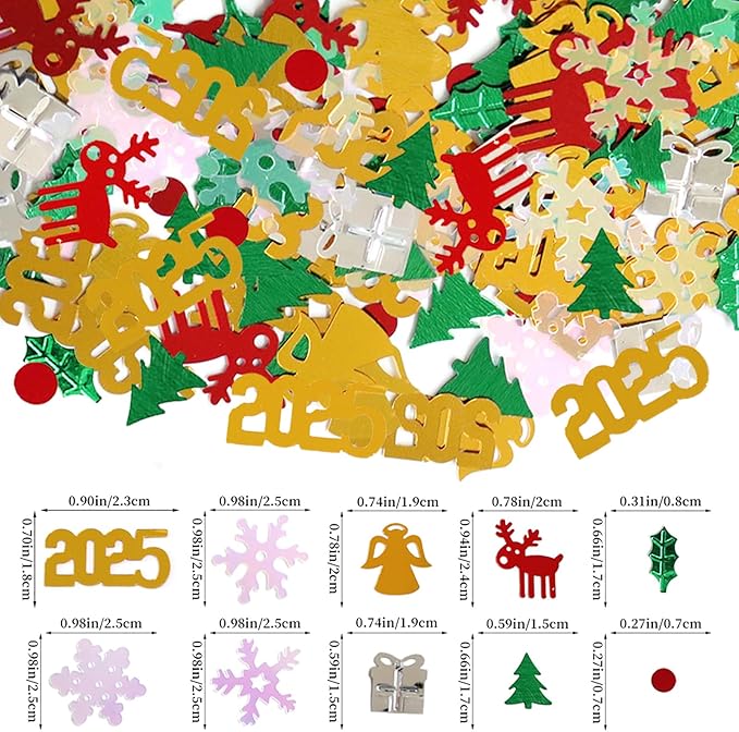 Christmas Day Confetti, Shape Glitter Metallic Foil Table Scatters Confetti Red Green White Party Decorations Table Sprinkles Snowflake Santa Elk for Christmas Party Supplies Decor