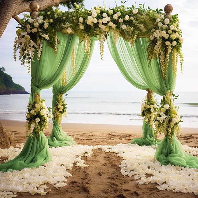 Wokceer Wedding Arch Draping 3 Panels 28.7" x 20FT Sage Green Sheer Fabric Backdrop for Ceremony, Birthday Party, Bridal Shower Decoration