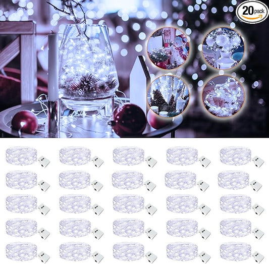 20 Pack Fairy Lights Battery Operated - 7ft 20 Led Twinkle Lights 3 Modes, Bulk Mini String Lights Waterproof for Mason Jars Vases DIY Party Wedding Decoration Christmas -Cold White