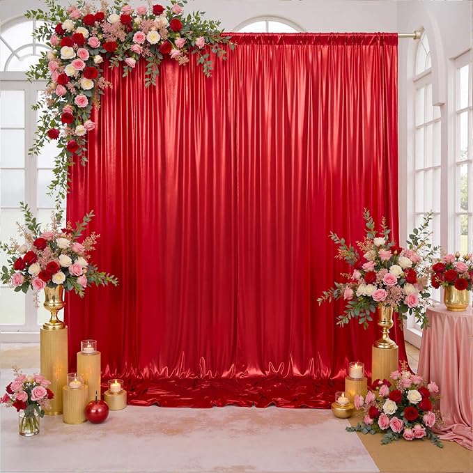 PartyVillage 10x10FT Red Sequin Christmas Backdrop Curtain -2 Panels 5x10FT Wrinkle Free Shimmer Back Drop Cloth, Glitter Backdrop Drapes for Photography, Birthday, Wedding, Christmas Background