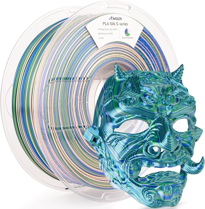 AMOLEN Silk PLA 3D Printer Filament, Shiny Multicolor Rainbow PLA Filament 1.75mm, Fast Color Change PLA 3D Printing Filament for Most FDM 3D Printer, Blue Pink Green, 1kg (2.2lbs)