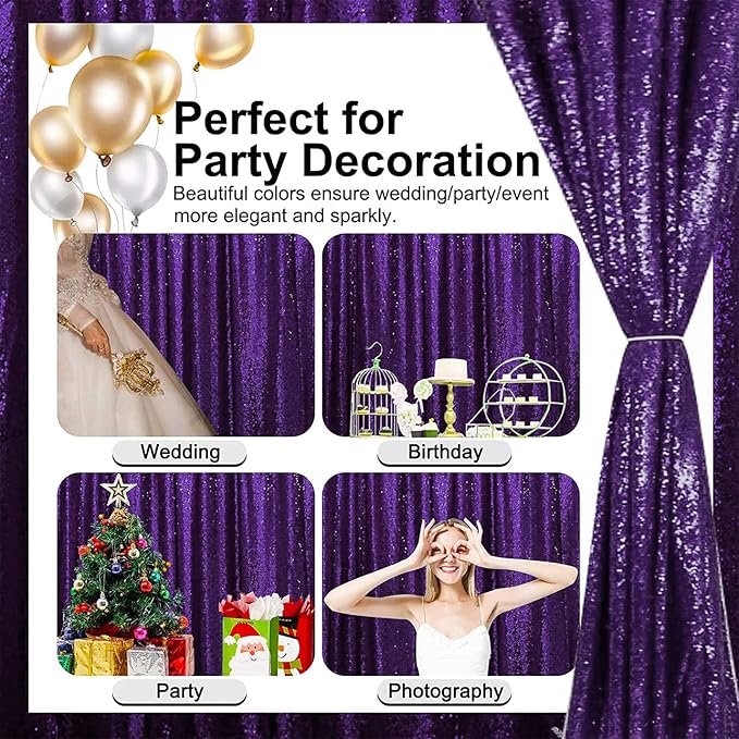 Purple Sequin Backdrop 10FTx10FT 1 Panel Sparkle Curtain Glitter Metal Background Drape for Weddings Showers Parties Photography Halloween