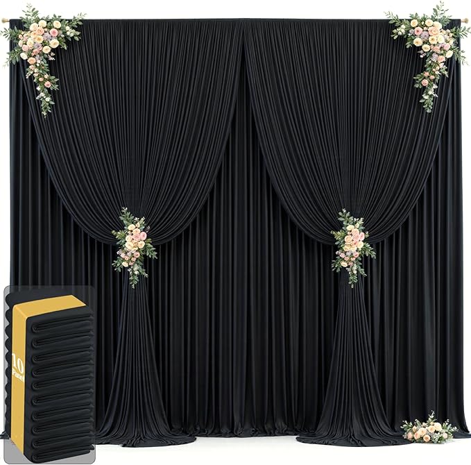 50ft x 12ft Black Backdrop Curtains Wrinkle Free Backdrop Curtain for Wedding Parties Black Fabric Backdrops Drapes Back Drop Cloth Bridal Shower Stage Curtains Wedding Decorations for Reception