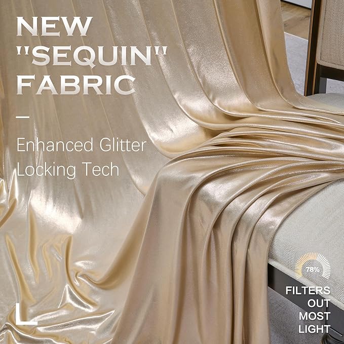 PartyVillage 10x10FT Champagne Gold Sequin Backdrop Curtain -2 Panels 5x10FT Wrinkle Free Shimmer Back Drop Cloth, Glitter Backdrop Drapes for Photography, Birthday, Wedding, Graduation Background
