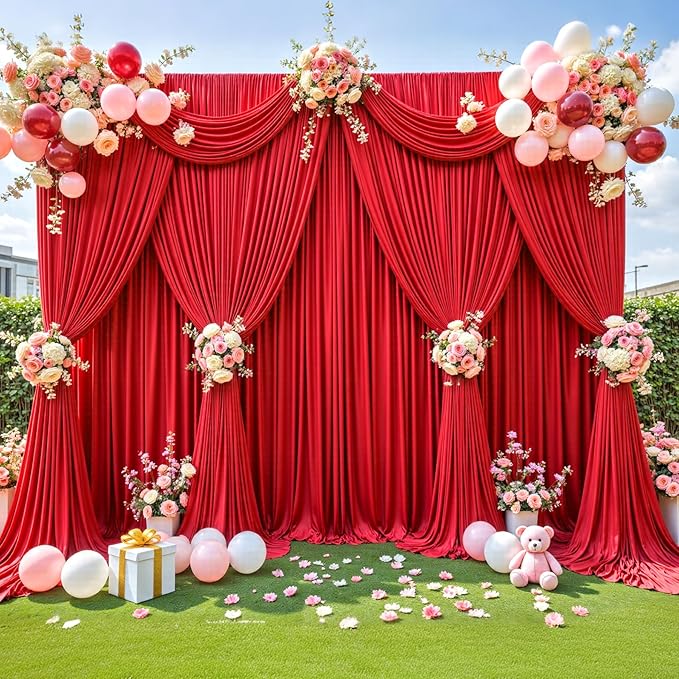 20ft x 12ft Red Backdrop Curtains Wrinkle Free Backdrop Curtain for Wedding Parties Red Fabric Backdrops Drapes Back Drop Cloth Bridal Shower Stage Curtains Wedding Decorations for Reception