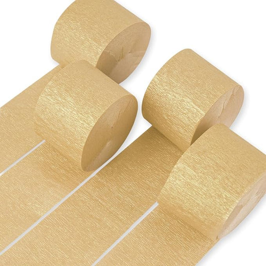 PartyWoo Crepe Paper Streamers 4 Rolls 328ft, Pack of Crepe Paper Pearl Gold Party Streamers, Crepe Paper for Birthday Decorations, Party Decorations, Baby Shower Decorations (1.8 in x 82 Ft/Roll)