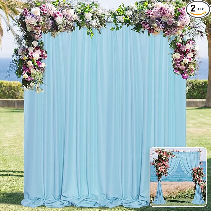 MYSKY HOME 10ft x 8ft Light Blue Backdrop Curtains for Parties, Weddings, Stage, Baby Showers, Birthdays - 5ft x 8ft, 2 Panels