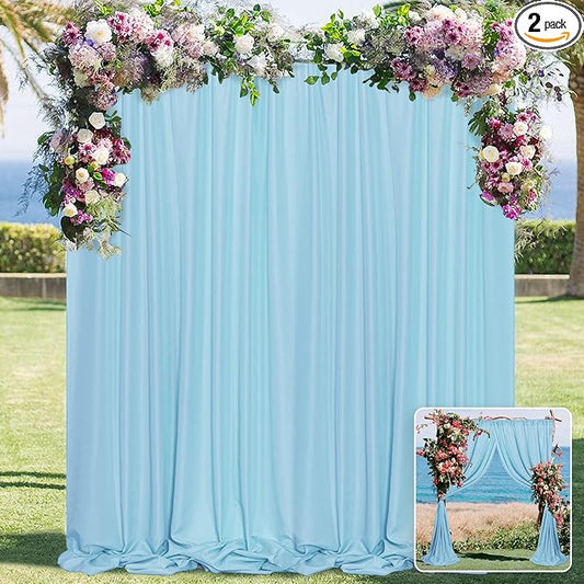 MYSKY HOME 10ft x 8ft Light Blue Backdrop Curtains for Parties, Weddings, Stage, Baby Showers, Birthdays - 5ft x 8ft, 2 Panels