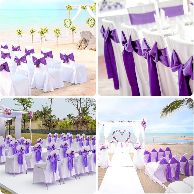 10 PCS Satin Chair Sashes Bows Universal Chair Ribbon Ties Back Sash for Wedding Party Reception Events Banquets Hotel Event Chair Cover Decoration (Champagne 7x108 inch)