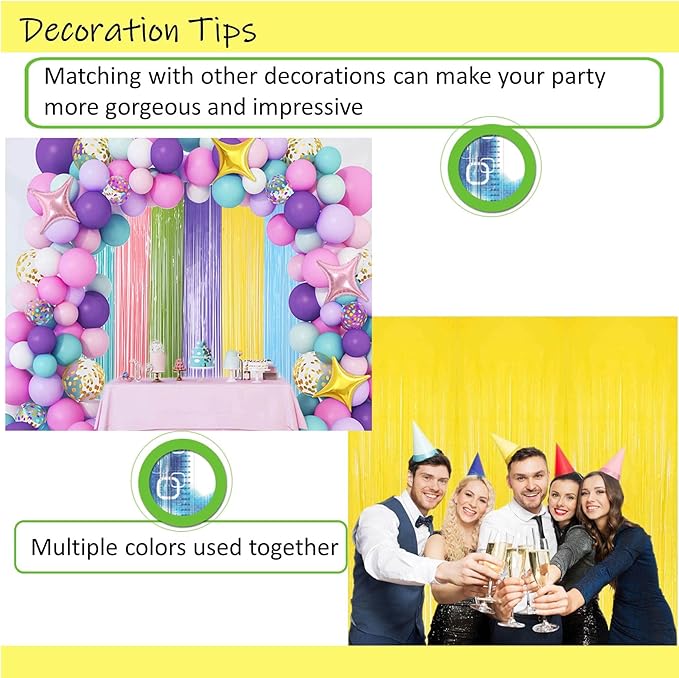 Yellow Streamers Birthday Party Decorations,2 Pack Yellow Tinsel Foil Fringe Curtains,Fringe Backdrop for Sunshine/Lemon/Summer/Hawaiian/Baseball/Back to School Party Decorations,3.3x6.6ft
