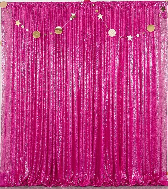 JYFLZQ Hot Pink Sequin Backdrop Curtain 8x8ft(WxH) 1 Panel Fuchsia Glitter Photo Booth Photography Backdrop Background Shimmer Wall Backdrop Party Decorations