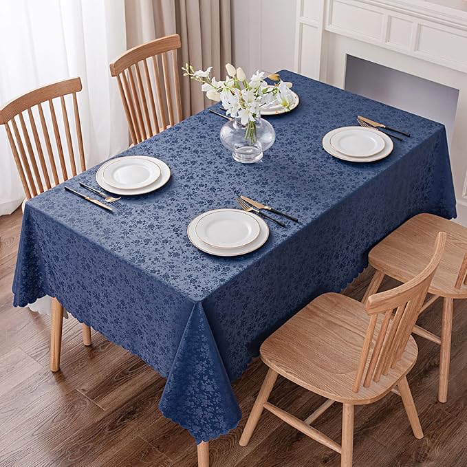 Smiry Rectangle Table Cloth, Waterproof Heavy Duty Vinyl Tablecloths, Wipeable Washable Table Cover for Kitchen and Dining Room (Navy Blue, 54" X 120")