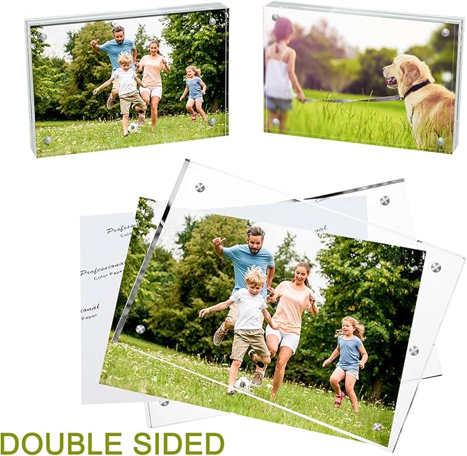 Meetu Acrylic Picture Frame 5x7,Clear Freestanding Double Sided 20mm Thickness Frameless Magnetic Photo Frames Desktop Display with Gift Box Package(1 Pack)