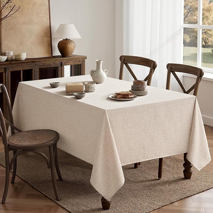 MIULEE Ivory Linen Tablecloth 60x144 Inch Rectangle Table Cloth Waterproof,Stain Resistant & Wrinkle Resistant for Dining Party Wedding