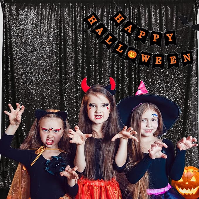 PartyDelight Sequin Backdrop Black Photography 6Ft x 8Ft Party Back Drop