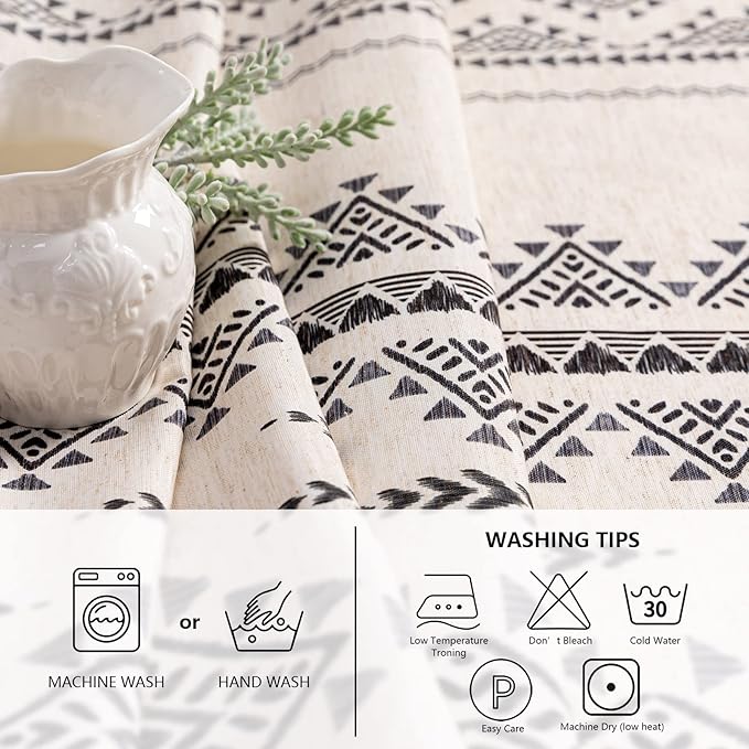MYSKY HOME 60x120 Boho Rectangle Tablecloth Linen Farmhouse Tablecloth Waterproof Decorative Fabric Table Cloth for Kitchen Dining Bohemian Tablecloth for 8 Feet Table, Grey