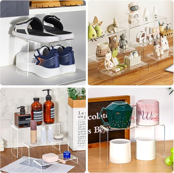 Fixwal 10pcs 2 Set Acrylic Risers for Display Clear Perfume Organizer Stands Acrylic Display Risers for Show Figures, Cupcake, Jewelry, Toys, Perfume and More (Large Size)