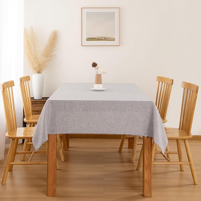 Hiasan 2 Pack Faux Linen Rectangle Tablecloth - Wrinkle and Stain Resistant Washable Table Cloth for Kitchen Dining Room Holiday Table Cover for Dinner, Stone, 60 x 140 Inch
