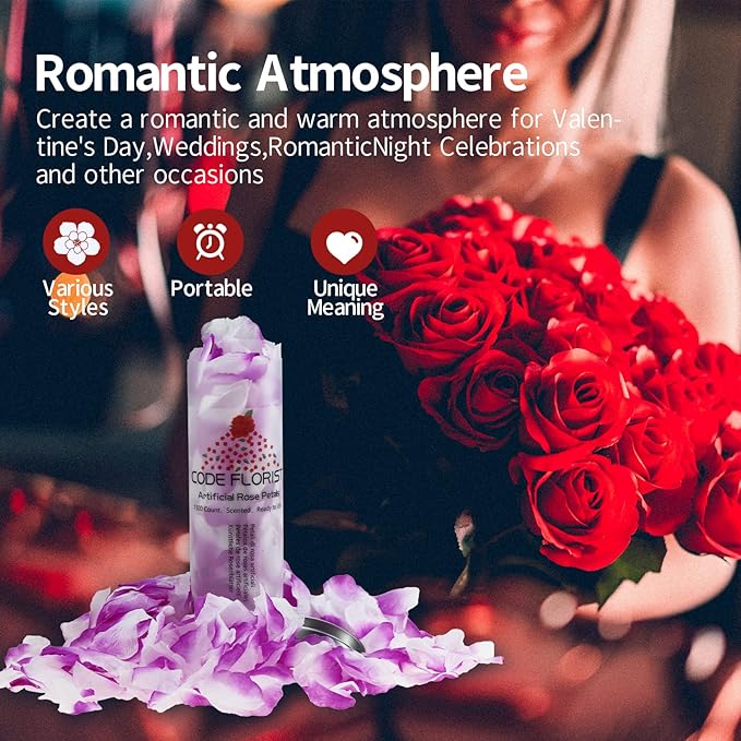 CODE FLORIST 1100 PCS Purple-White Silk Rose Petals for Valentine's Day,Romantic Night,Wedding,Proposal Anniversary Flower Decorations(Separated,Scented)