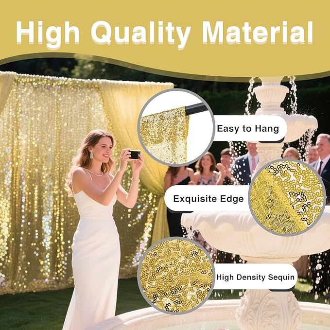 VOK Gold Sequin Backdrop Curtains 2 Panels 2FTx8FT Glitter Photography Background for Wedding Birthday Christmas Party Decorations
