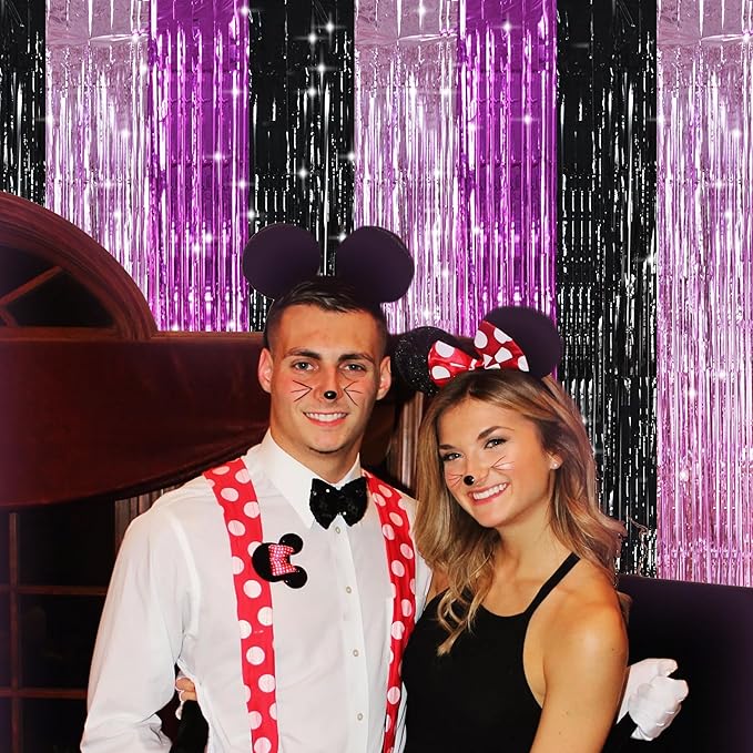 TONIFUL Black Pink Hot Pink Door Streamers,Black and Pink Photo Booth Backdrop Metallic Streamers Foil Fringe Curtain for Birthday,New Year,Graduation,Grad,Baby Shower Party Streamers Decoration