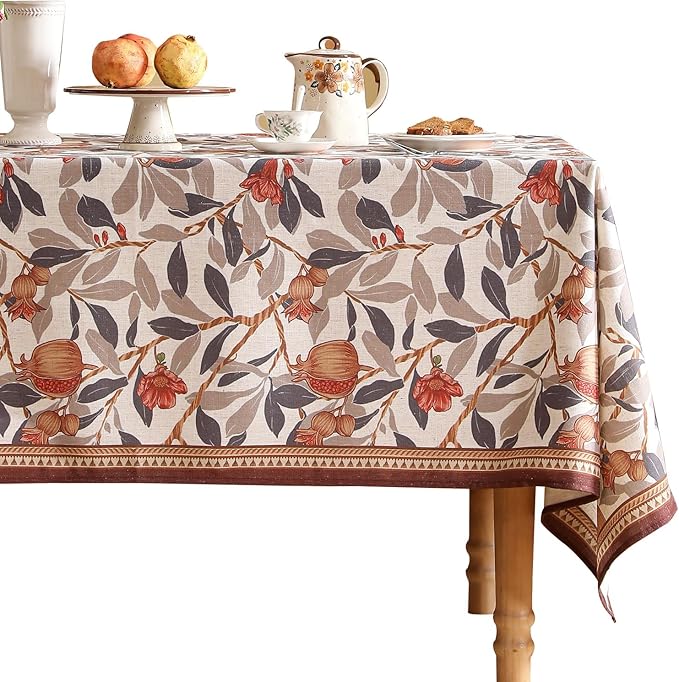 patdrea Designer Linen Small Square Tablecloth,Fall Framhouse French Pomegranates Leaves Pattern Tablecloths,Table Cover Cloth Decor for Kitchen Dining Christmas,Thanksgiving,55"x55"-Tehran a