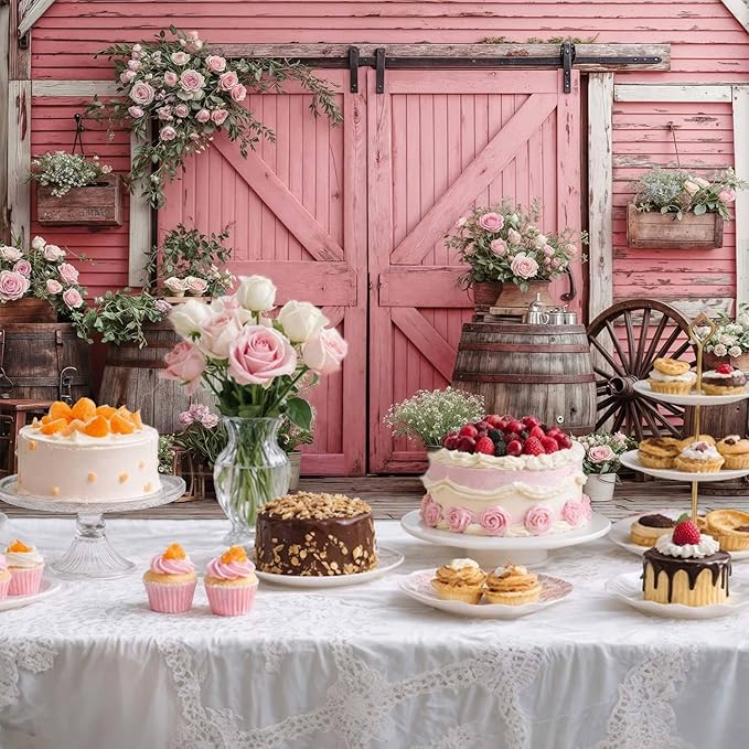 7x5ft Country Wedding Pink Photography Backdrop Rustic Wooden Barn Door Photography Backdrop Farmhouse Flower Western Girl Birthday Baby Shower Wedding Bridal Party Banner Photo Booth Props Background