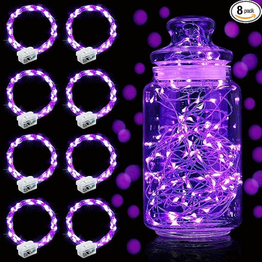 Aogist Led Fairy Lights 3 Modes Battery Operated String Lights Waterproof Silver Wire 7 Feet Firefly Starry Moon Mason Jar Lights for DIY Wedding Party Christmas (Purple, 8 Pack)