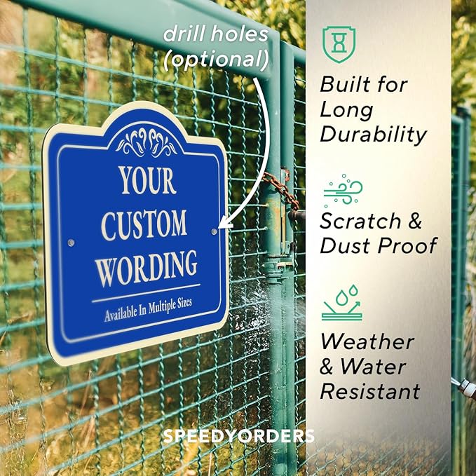 Custom Decorative Outdoor Metal Sign - Personalized Aluminum Driveway Sign, Waterproof, Made In USA - Design 1 Blue Steel 10x7 In