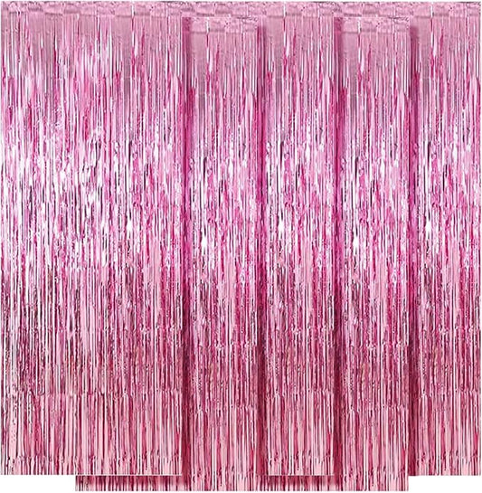 5 Pack Pink Fringe Foil Curtain 3.2ft x 8.2ft Tinsel Backdrop Streamers for Birthday Party Decoration Wedding Christmas Decoration